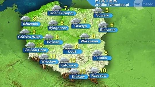 Piątek pochmurny, deszczowy i wietrzny