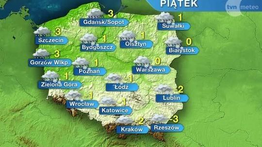 Piątek pochmurny i z opadami. Uwaga na śliskie drogi i chodniki