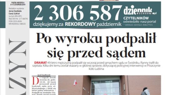 Pierwsza strona Dziennika Wschodniego 08.11.2019