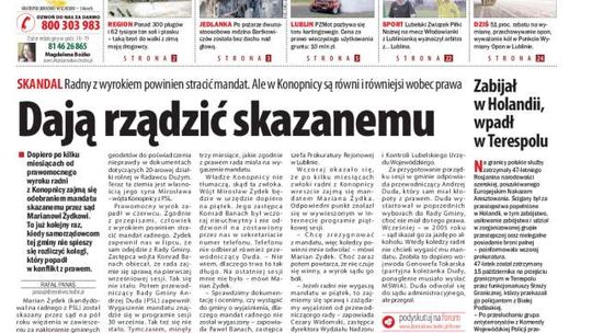 Pierwsza strona Dziennika Wschodniego