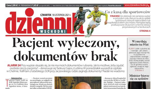Pierwsza strona Dziennika Wschodniego 18 listopada 2021 r.