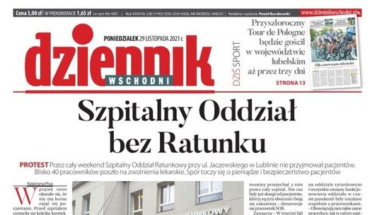 Pierwsza strona Dziennika Wschodniego 29 listopada 2021 r.