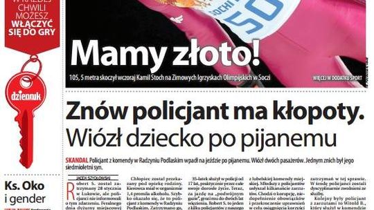 Pierwsza strona Dziennika Wschodniego, wydanie z 10 lutego 2014 roku