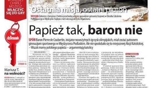 Pierwsza strona Dziennika Wschodniego, wydanie z 12 lutego 2014 roku