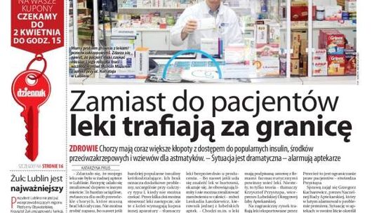 Pierwsza strona Dziennika Wschodniego, wydanie z 12 marca 2014 roku