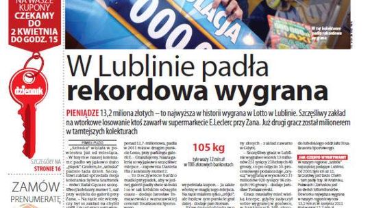 Pierwsza strona Dziennika Wschodniego, wydanie z 13 marca 2014 roku