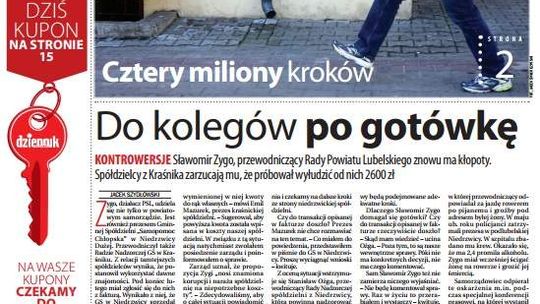 Pierwsza strona Dziennika Wschodniego, wydanie z 14 marca 2014 roku