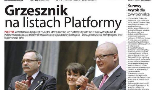 Pierwsza strona Dziennika Wschodniego, wydanie z 15 marca 2014 roku