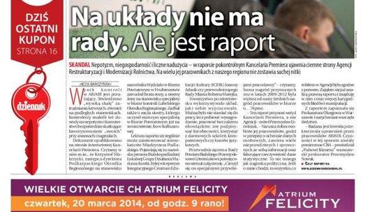 Pierwsza strona Dziennika Wschodniego, wydanie z 17 marca 2014 roku