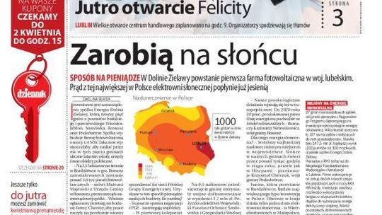 Pierwsza strona Dziennika Wschodniego, wydanie z 19 marca 2014 roku