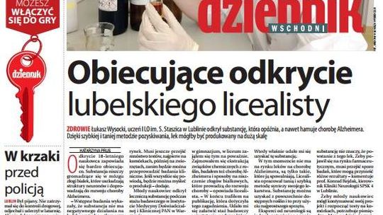 Pierwsza strona Dziennika Wschodniego, wydanie z 21 stycznia 2014 roku