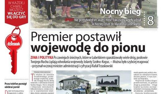 Pierwsza strona Dziennika Wschodniego, wydanie z 3 lutego 2014 roku