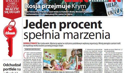 Pierwsza strona Dziennika Wschodniego, wydanie z 3 marca 2014 roku