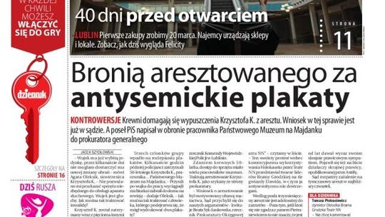 Pierwsza strona Dziennika Wschodniego, wydanie z 7 lutego 2014 roku