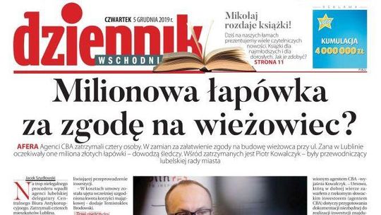 Pierwsza strona Dziennika Wschodniego z 05.12.2019r.