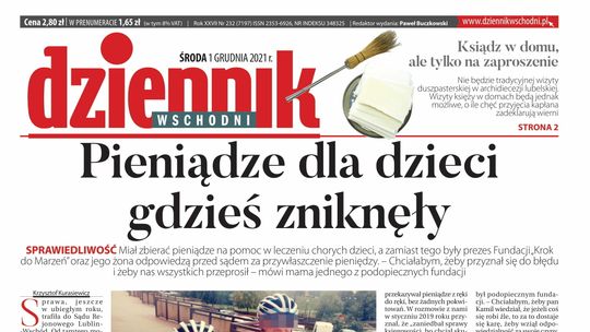 Pierwsza strona Dziennika Wschodniego z 1 grudnia 2021 roku