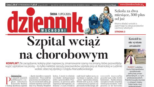 Pierwsza strona Dziennika Wschodniego z 1 lipca 2020 r.