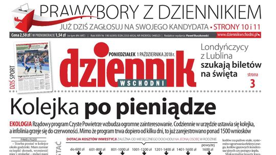 Pierwsza strona Dziennika Wschodniego z 1 października 2018 r.