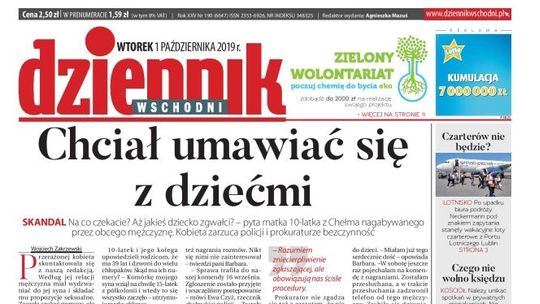 Pierwsza strona Dziennika Wschodniego z 1 października 2019