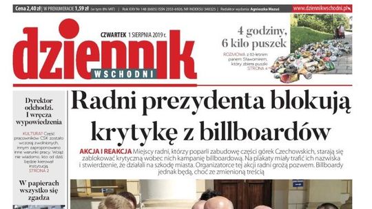 Pierwsza strona Dziennika Wschodniego z 1 sierpnia 2019 r.