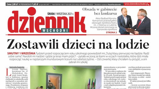 Pierwsza strona Dziennika Wschodniego z 1 września 2021 roku