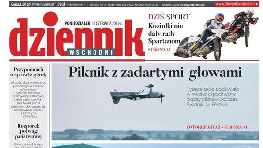 Pierwsza strona Dziennika Wschodniego z 10 czerwca 2019 r.