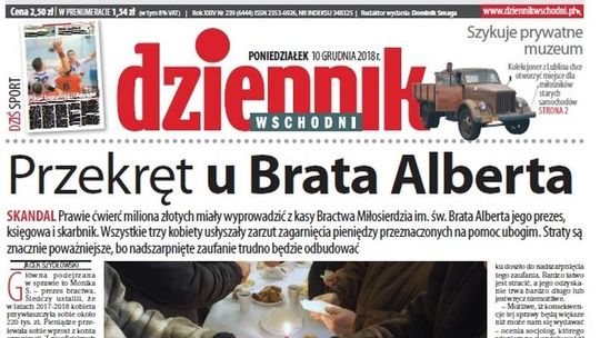 Pierwsza strona Dziennika Wschodniego z 10 grudnia 2018 roku