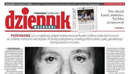 Pierwsza strona Dziennika Wschodniego z 10 lutego 2020 r.