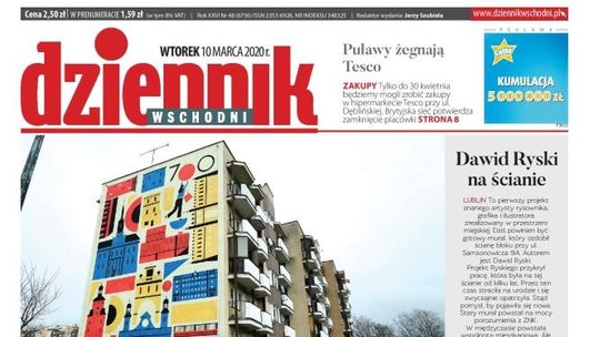 Pierwsza strona Dziennika Wschodniego z 10 marca 2020 r.  