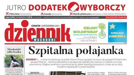 Pierwsza strona Dziennika Wschodniego z 10 października 2019 r.