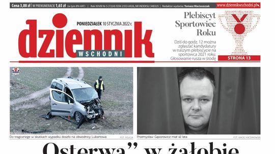  Pierwsza strona Dziennika Wschodniego z 10 stycznia 2022 roku 