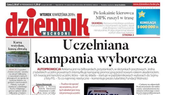 Pierwsza strona Dziennika Wschodniego z 10 września 2019 r.