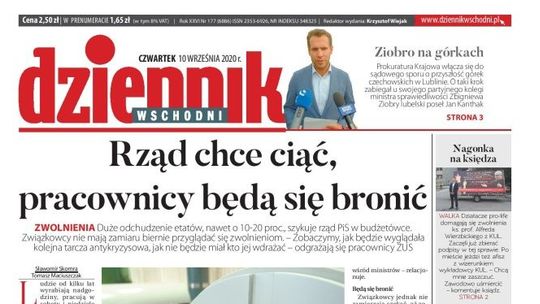 Pierwsza strona Dziennika Wschodniego z 10 września 2020 r.