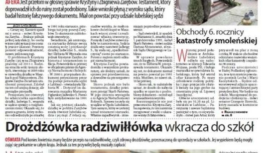 Pierwsza strona Dziennika Wschodniego z 11 kwietnia 2016 roku