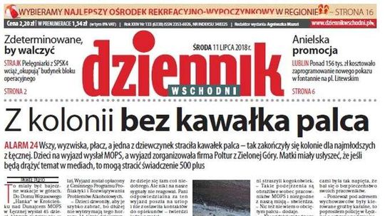 Pierwsza strona Dziennika Wschodniego z 11 lipca 2018 roku