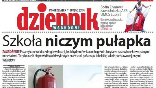 Pierwsza strona Dziennika Wschodniego z 11 lutego 2019 roku