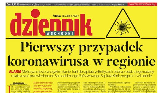Pierwsza strona Dziennika Wschodniego z 11 marca 2020 r.