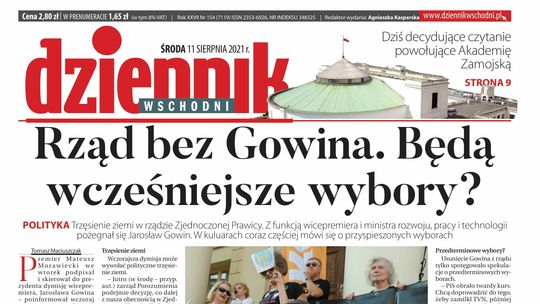 Pierwsza strona Dziennika Wschodniego z 11 sierpnia 2021 roku