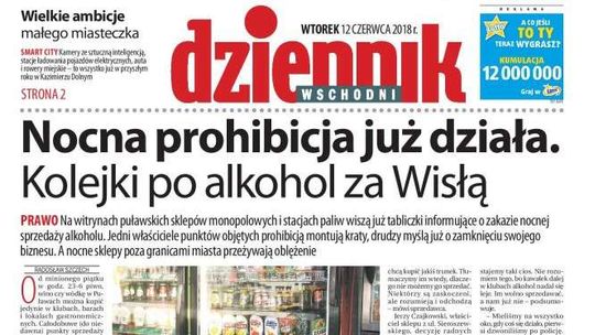 Pierwsza strona Dziennika Wschodniego z 12 czerwca 2018 r.