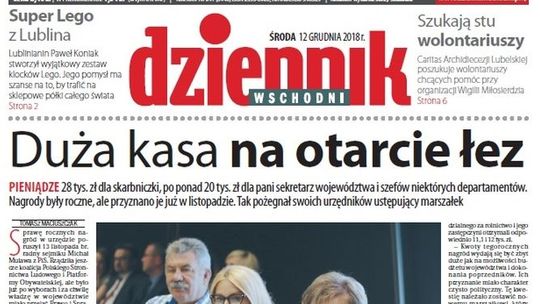 Pierwsza strona Dziennika Wschodniego z 12 grudnia 2018 roku