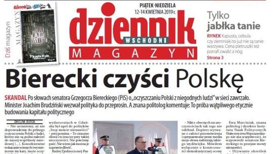 Pierwsza strona Dziennika Wschodniego z 12 kwietnia 2019 roku