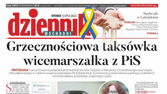  Pierwsza strona Dziennika Wschodniego z 12 lipca 2022 r. 