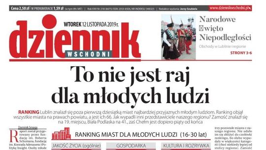 Pierwsza strona Dziennika Wschodniego z 12 listopada 2019 r.