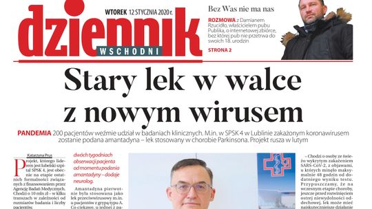 Pierwsza strona Dziennika Wschodniego z 12 stycznia 2021 r. 