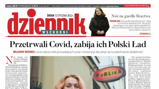 Pierwsza strona Dziennika Wschodniego z 12 stycznia 2022 roku