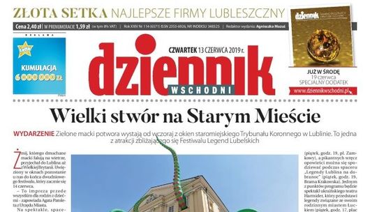 Pierwsza strona Dziennika Wschodniego z 13 czerwca 2019