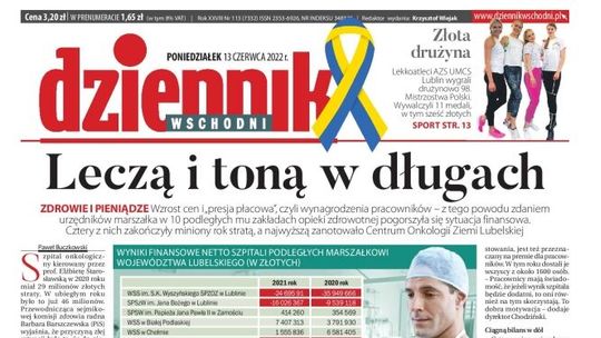 Pierwsza strona Dziennika Wschodniego z 13 czerwca 2022 r.