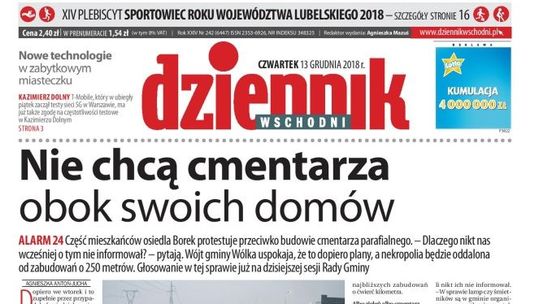 Pierwsza strona Dziennika Wschodniego z 13 grudnia 2018 r.