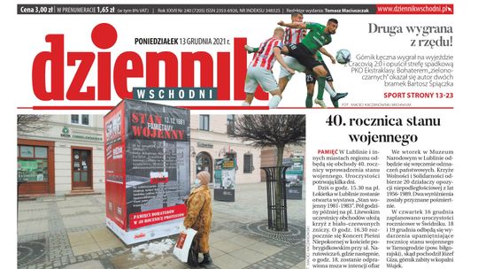 Pierwsza strona Dziennika Wschodniego z 13 grudnia 2021 r. 