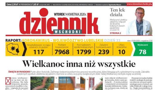 Pierwsza strona Dziennika Wschodniego z 13 kwietnia 2020 r.